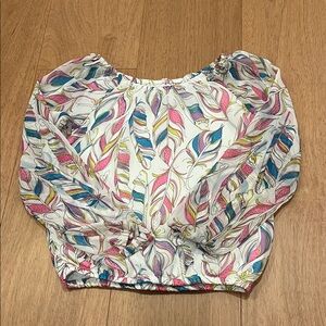 Vibrant Feather Print Kids Blouse